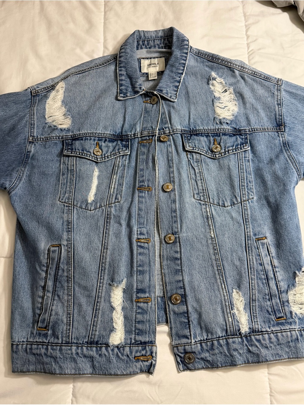 Forever 21 Light Blue Distressed Denim Jacket